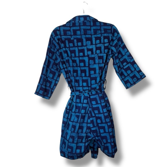 Sika Anthropologie Romper Sz 10‎ Geometric Blue Jumpsuit Belt Resort - Picture 8 of 8